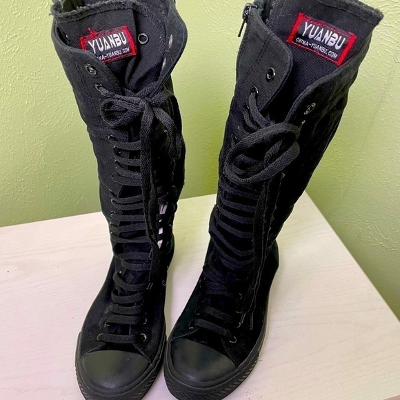 Yuanbu Shoes - 𝅺YUANBU Black Extra High Top Sneakers Lace Up 9.5